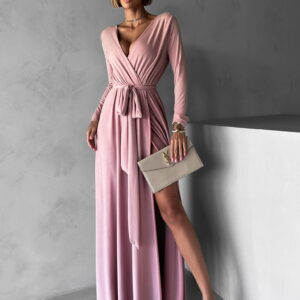 Starorůžová dlouhé večerní šaty JOELLIAN s dlouhým rukávem Velikost: ONESIZE