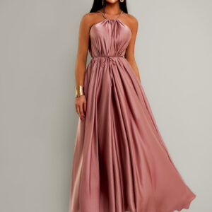 Starorůžové dlouhé lesklé elegantní šaty MADES se zavazováním Velikost: ONESIZE