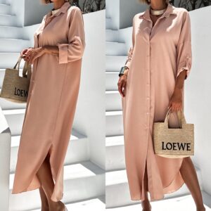 Starorůžové dlouhé maxi košilové šaty NESSY Velikost: ONESIZE