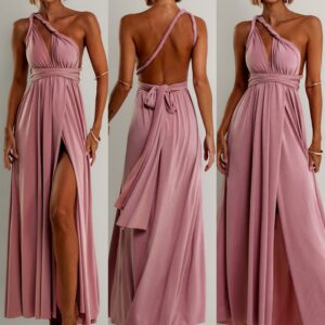 Starorůžové dlouhé šaty KATIE s vázáním