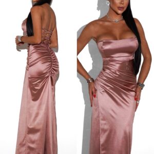 Starorůžové dlouhé společenské korzetové šaty KARLOT Velikost: ONESIZE