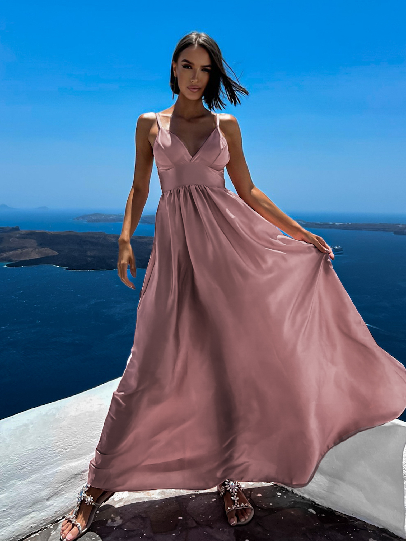 Starorůžové elegantní šaty MAKANY Velikost: ONESIZE