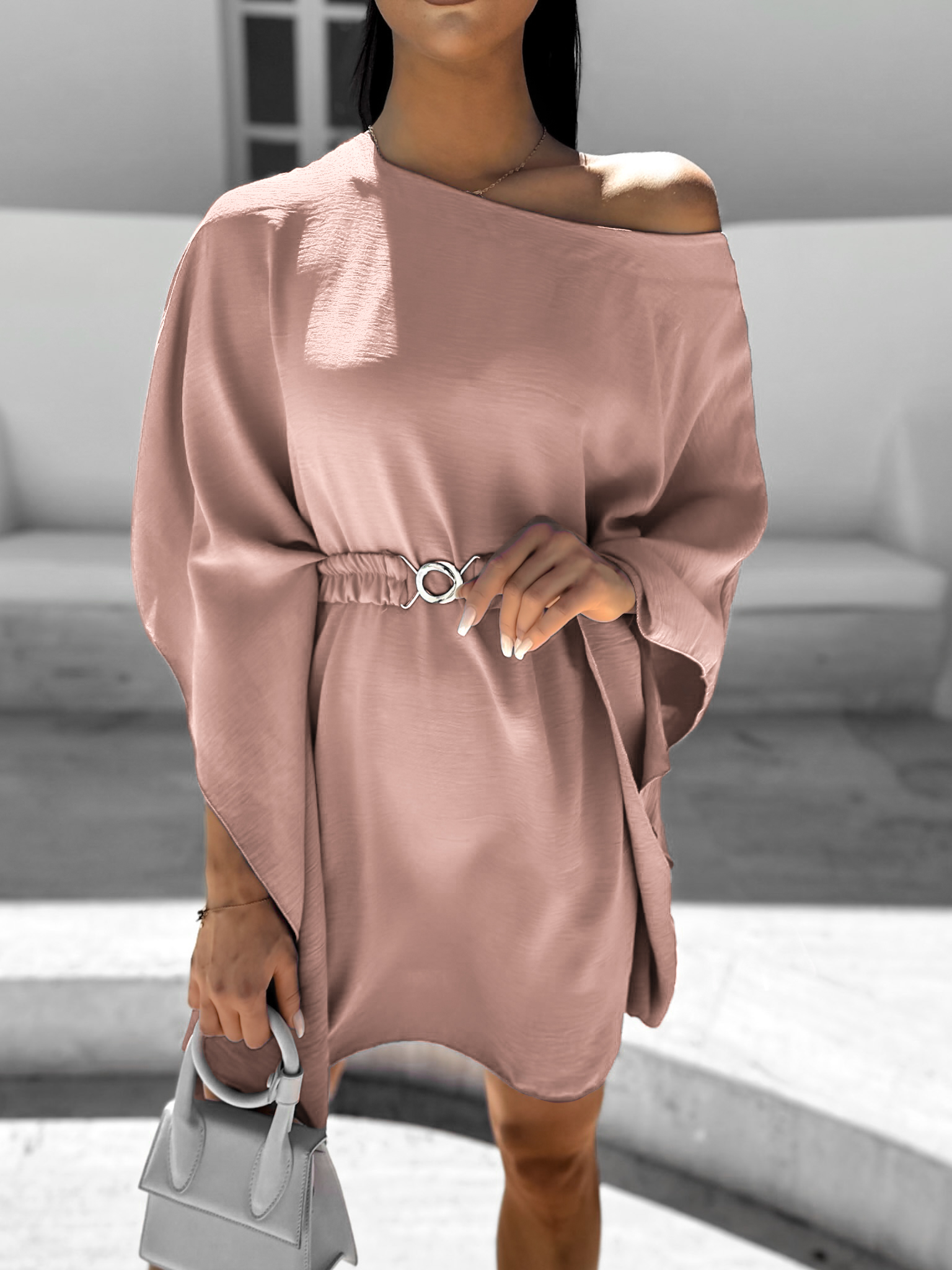 Starorůžové elegantní šaty WOLKA s páskem Velikost: ONESIZE - Obrázek 3