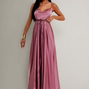 Starorůžové lesklé elegantní šaty YASMINE s rozparkem Velikost: ONESIZE