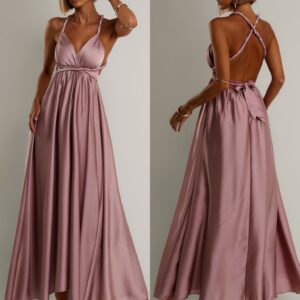 Starorůžové lesklé šaty VALERDY s variabilním vázáním / bez rozparku Velikost: ONESIZE