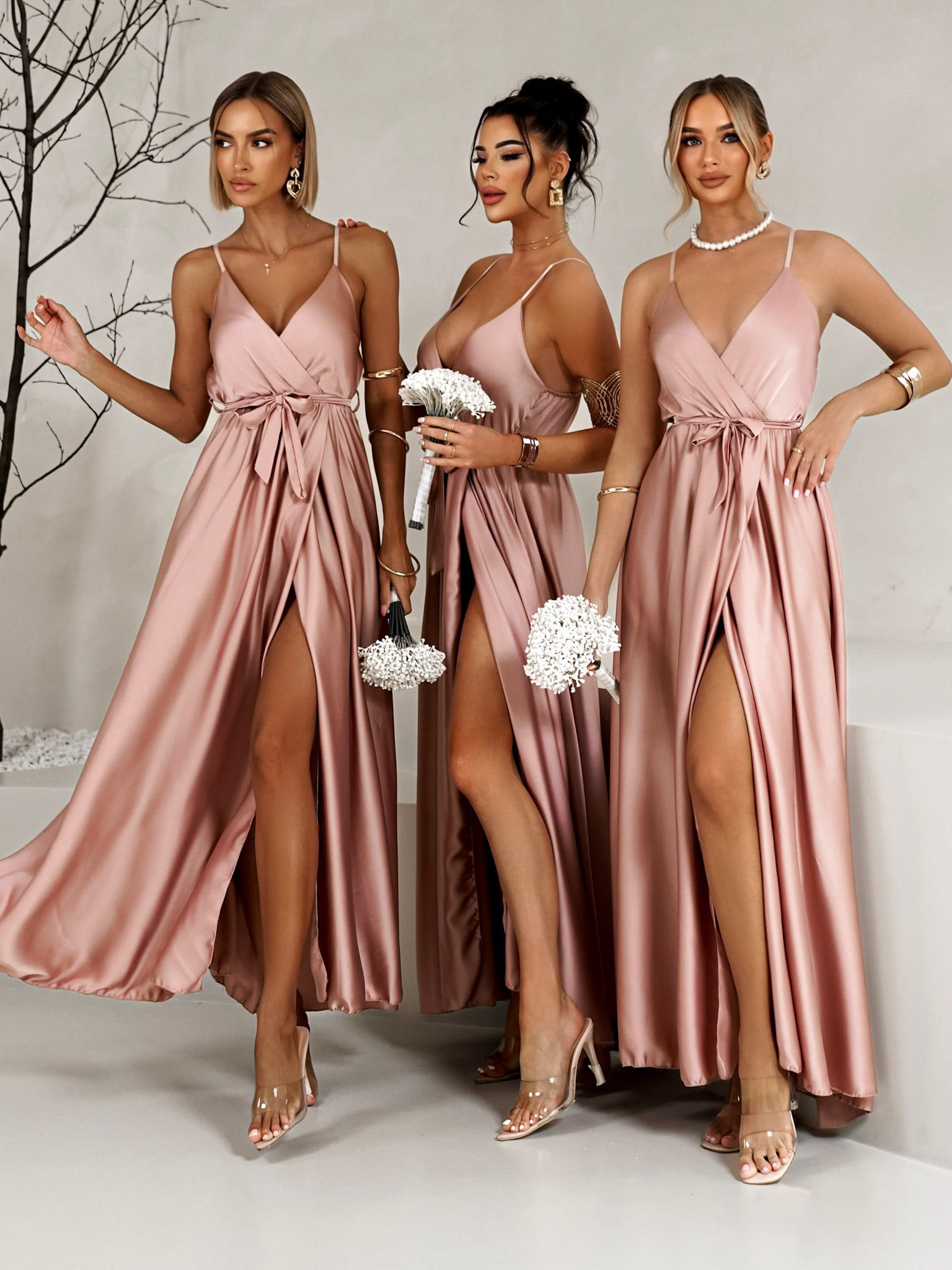 Starorůžové saténové dlouhé šaty FAIRYTALE pro družičky Velikost: ONESIZE - Obrázek 2