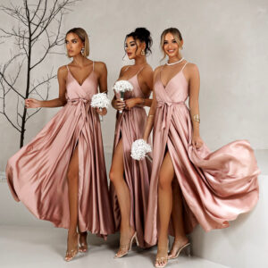 Starorůžové saténové dlouhé šaty FAIRYTALE pro družičky Velikost: ONESIZE