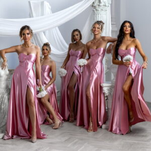 Starorůžové saténové dlouhé šaty pro družičky GYBRAL s korzetem Velikost: ONESIZE