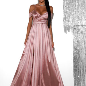Starorůžové saténové dlouhé společenské šaty DIJATA Velikost: ONESIZE