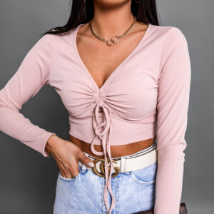 Starorůžový crop top TINNIE se zavazováním