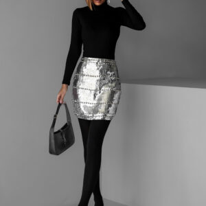 Stříbrná flitrovaná mini sukně HERMAN Velikost: ONESIZE