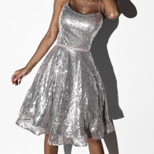 Stříbrné áčkové šaty HORATIO s flitry Velikost: M