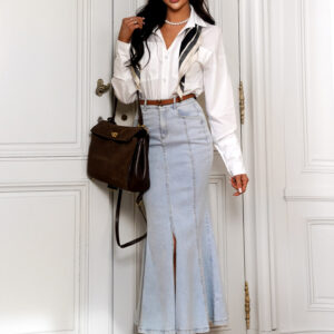 Světlá dlouhá džínová sukně DAMIOS s rozparkem Velikost: L