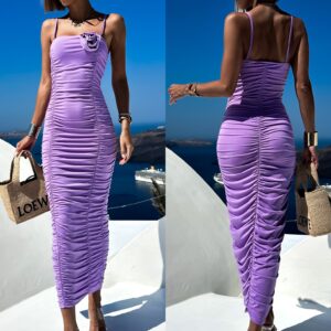 Světle fialové dlouhé přiléhavé šaty TULLIA na ramínka Velikost: ONESIZE