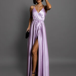 Světle fialové dlouhé saténové šaty PERFECTLY Velikost: ONESIZE