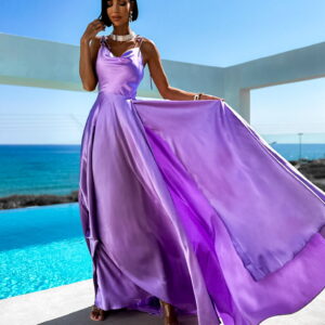 Světle fialové lesklé elegantní šaty JAELE Velikost: L