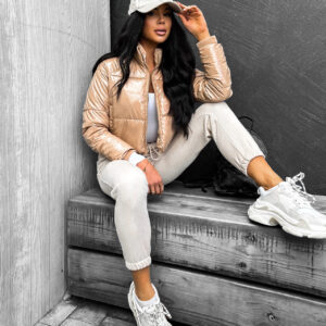 Světle hnědá lesklá bunda KANIE s kapsami Velikost: M