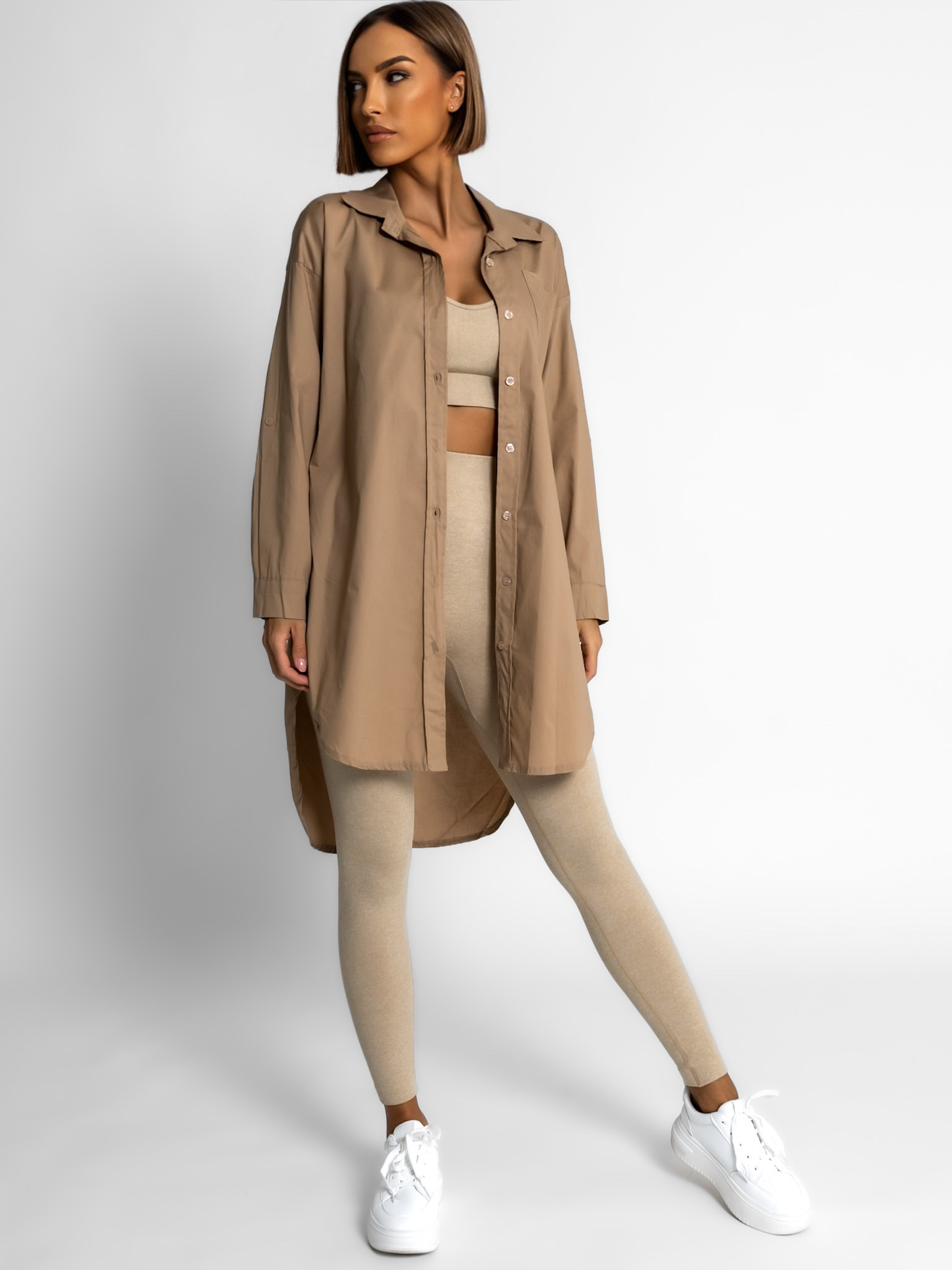 Světle hnědá oversize košile WANT s kapsičkou Velikost: ONESIZE - Obrázek 2