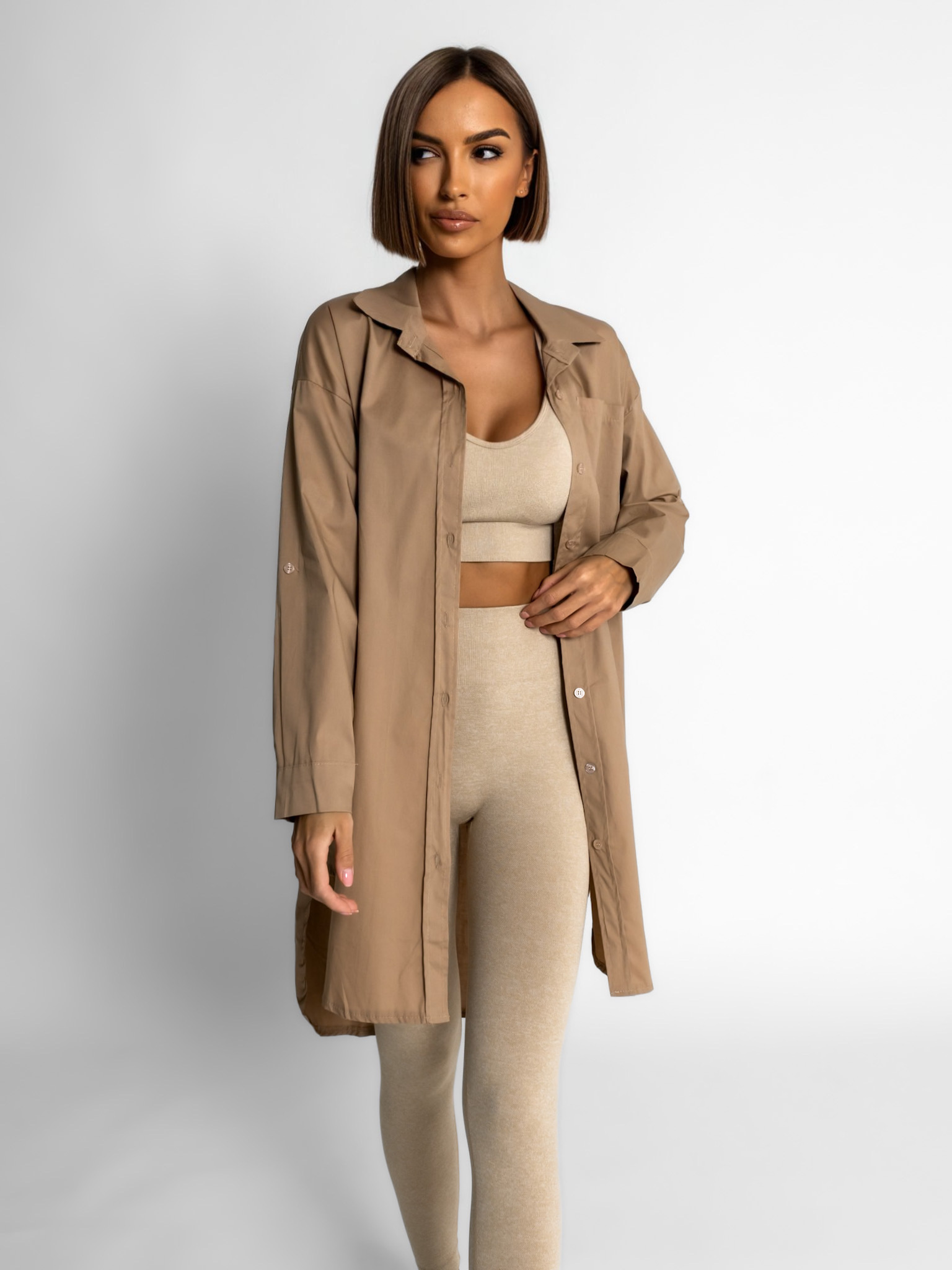 Světle hnědá oversize košile WANT s kapsičkou Velikost: ONESIZE - Obrázek 3