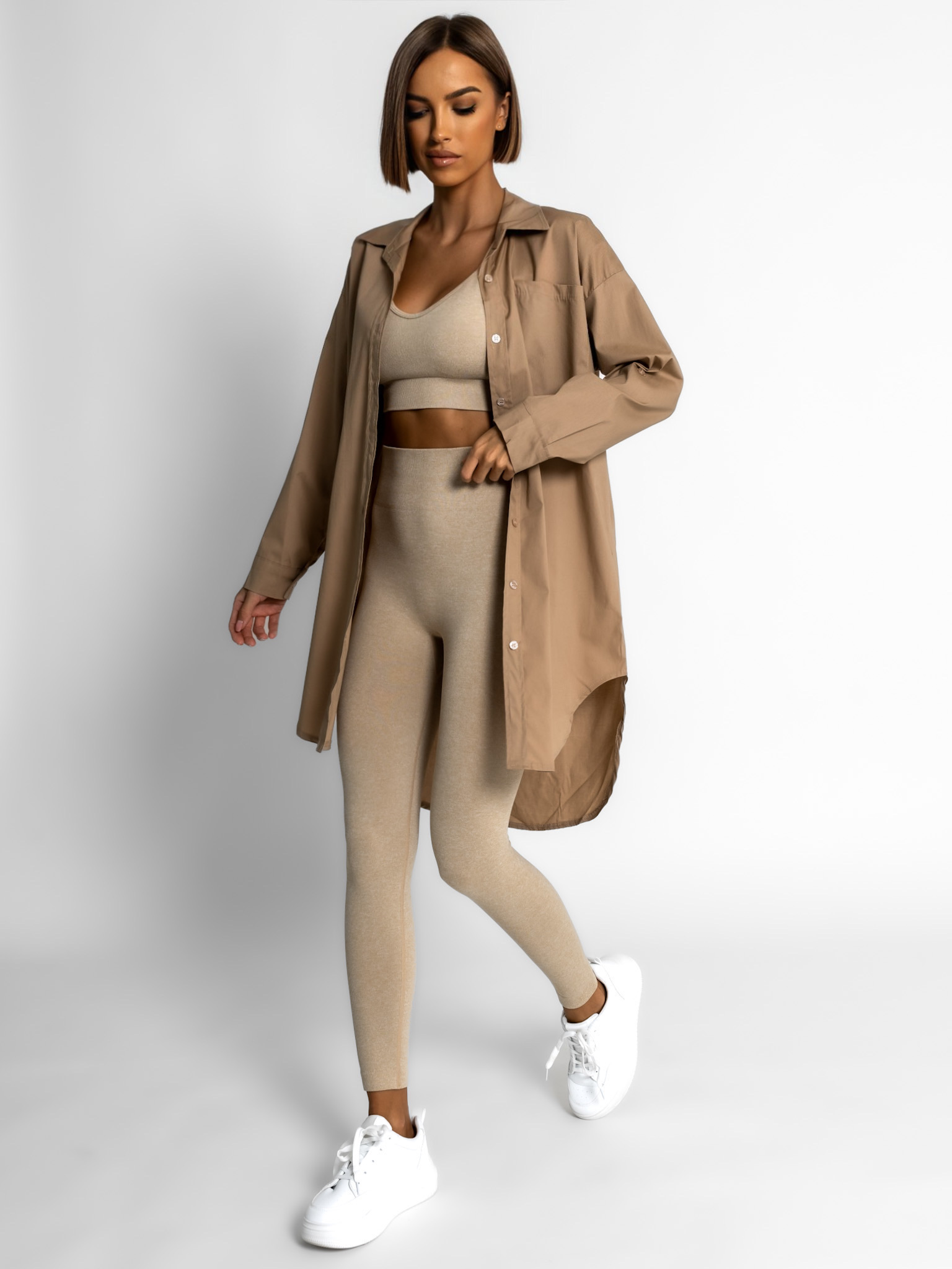 Světle hnědá oversize košile WANT s kapsičkou Velikost: ONESIZE