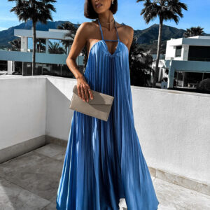 Světle modré lesklé elegantní šaty AUSTERE Velikost: ONESIZE