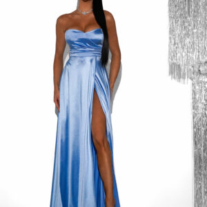 Světle modré saténové společenské šaty SYCHAEUS s korzetem Velikost: ONESIZE