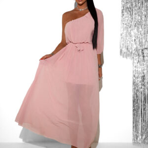 Světle růžové dlouhé asymetrické šaty NAVEL