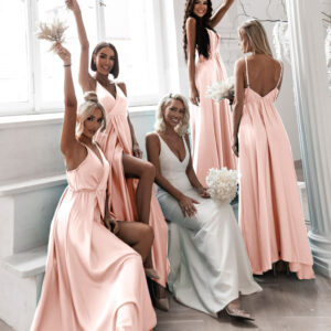 Světle růžové dlouhé lesklé šaty PERFECTLY pro družičky Velikost: ONESIZE