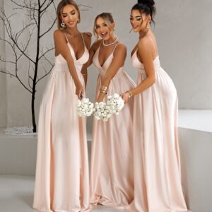 Světle růžové saténové šaty MAKANY pro družičky Velikost: ONESIZE