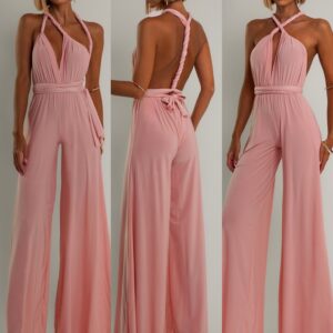 Světle růžový dlouhý variabilní overal PERCY na zavazování Velikost: ONESIZE