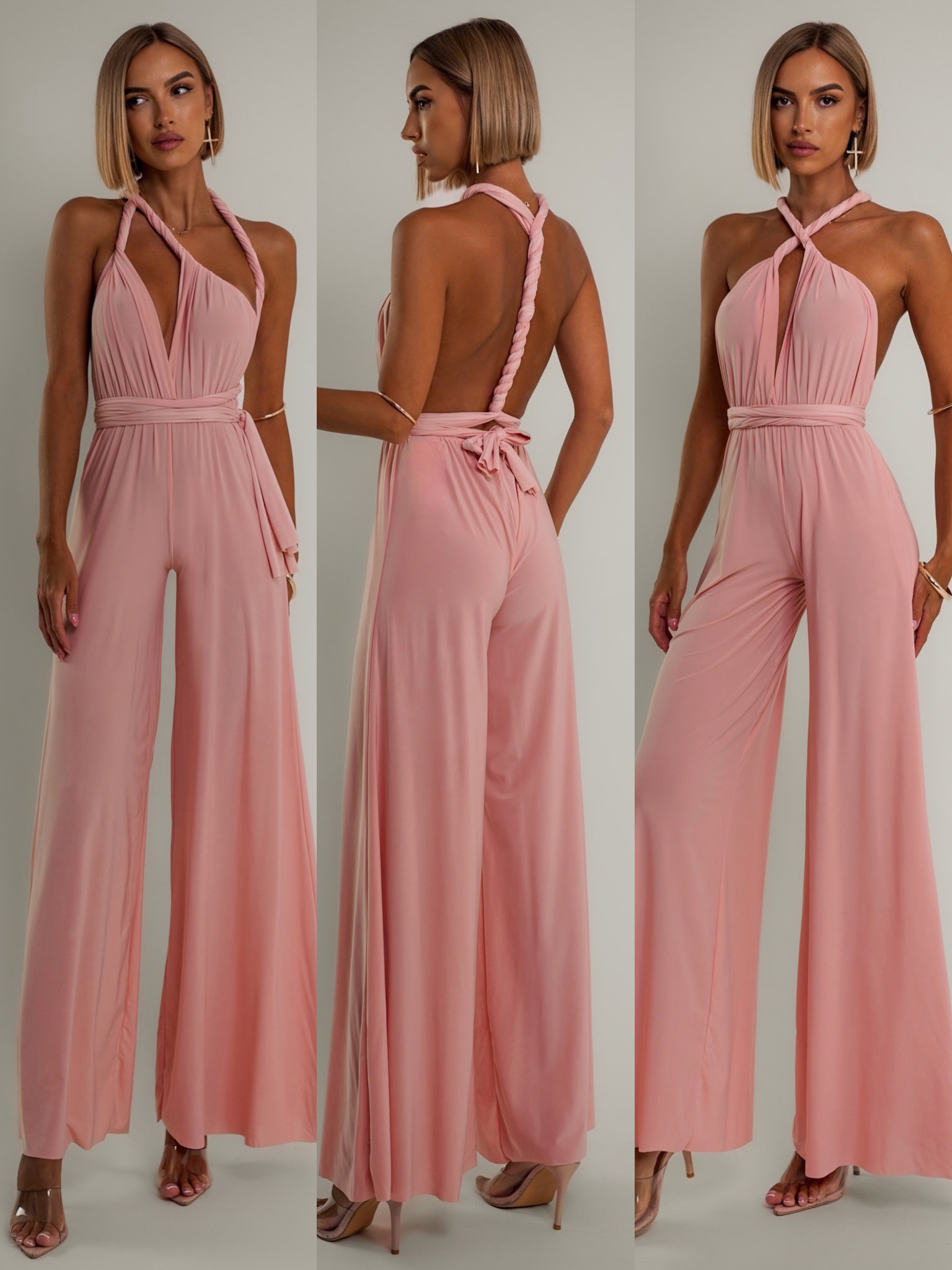 Světle růžový dlouhý variabilní overal PERCY na zavazování Velikost: ONESIZE
