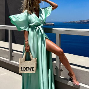 Světle zelené dlouhé saténové šaty GO HOME Velikost: ONESIZE