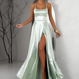 Světle zelené dlouhé saténové šaty HELSIN Velikost: ONESIZE