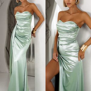 Světle zelené dlouhé společenské šaty ALITAN Velikost: ONESIZE