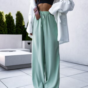 Světle zelené letní kalhoty CORAL s rozšířenými nohavicemi Velikost: M/L