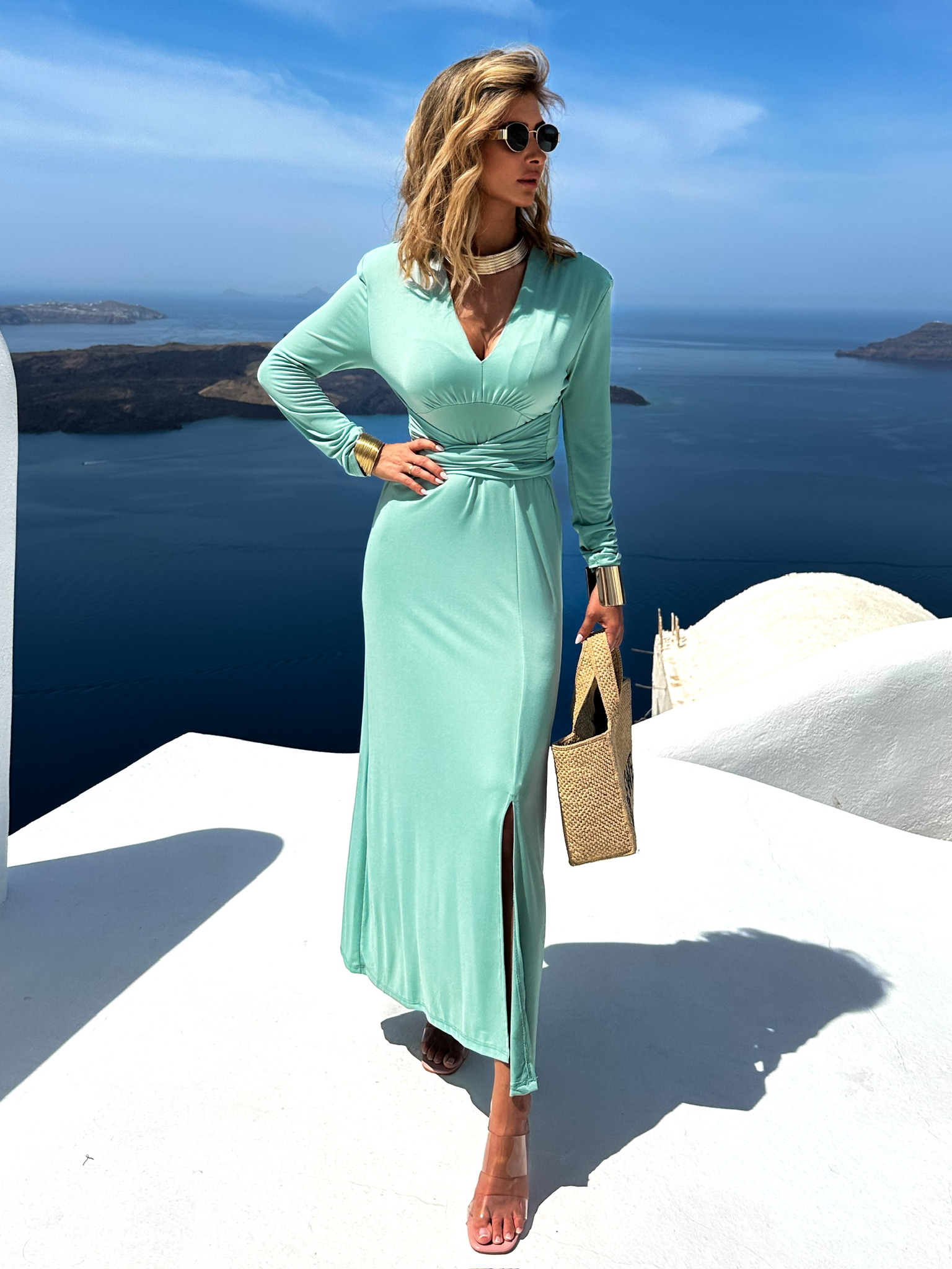 Světle zelené šaty BOTTOM s dlouhým rukávem Velikost: ONESIZE - Obrázek 2