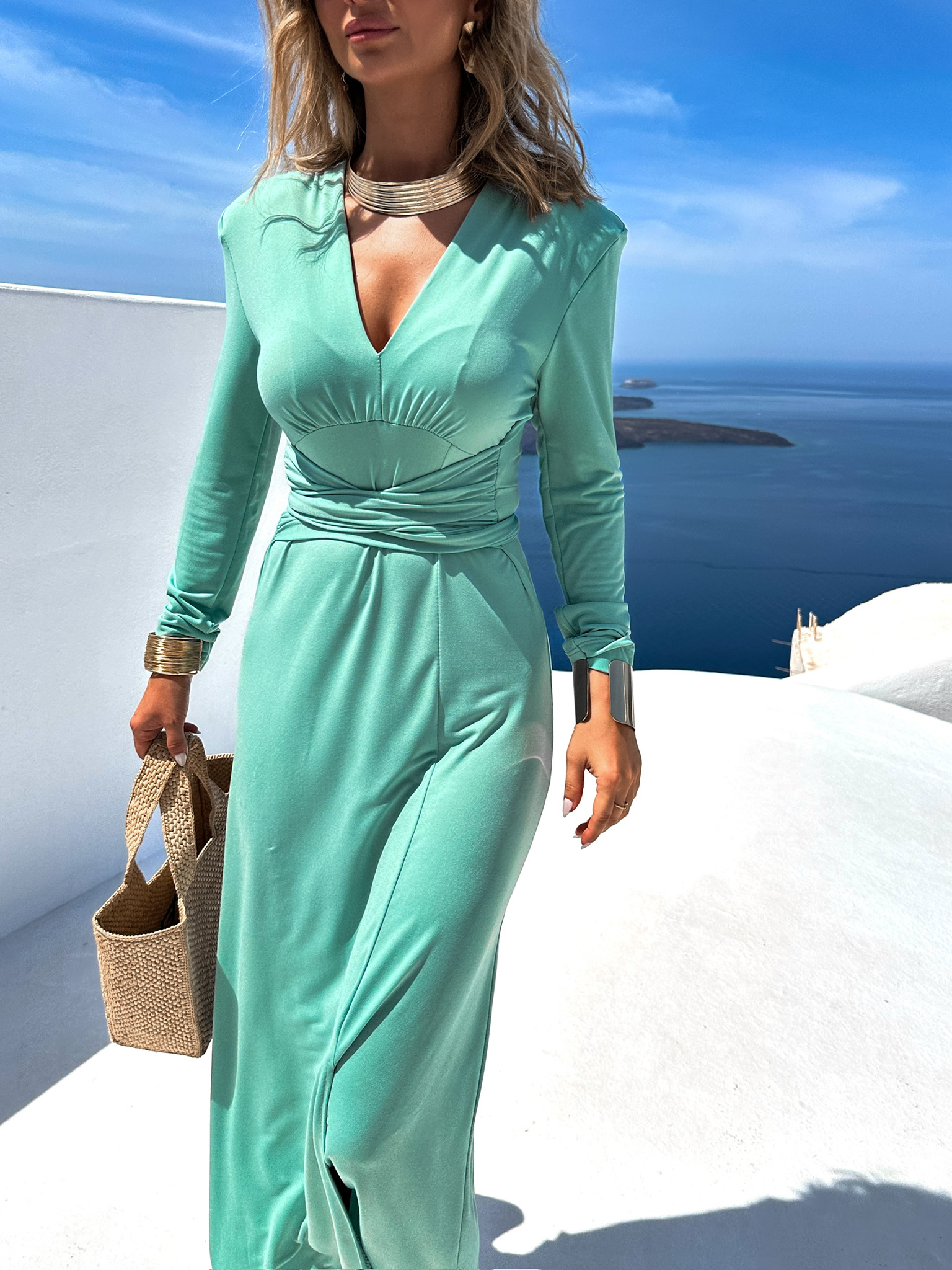 Světle zelené šaty BOTTOM s dlouhým rukávem Velikost: ONESIZE - Obrázek 3