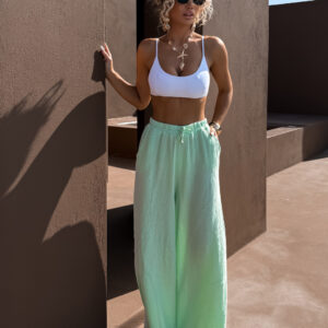 Světle zelené široké mušelínové kalhoty KONOVE Velikost: ONESIZE