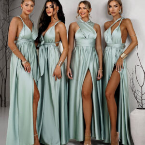 Světle zelené zavinovací šaty VALERDI pro družičky s variabilním vázáním a rozparkem Velikost: ONESIZE