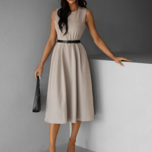 Tmavě béžové pouzdrové midi šaty GERARDYS s páskem Velikost: ONESIZE