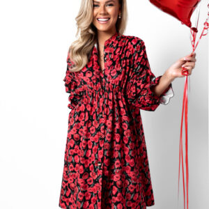 Tmavě červené elegantní šaty JOSHUAE s květinovým vzorem Velikost: ONESIZE