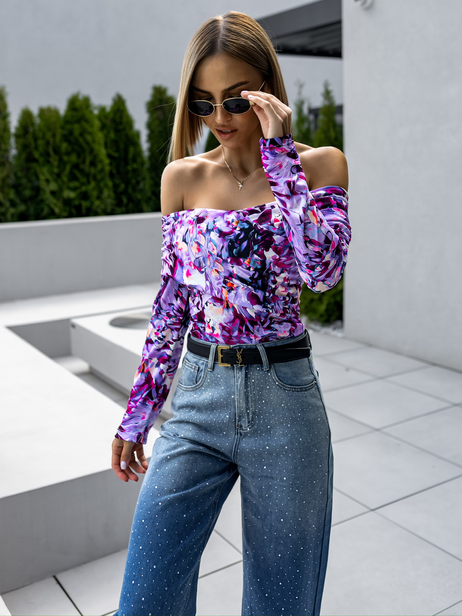 Tmavě fialové květinové body LIBAROT Velikost: ONESIZE - Obrázek 2