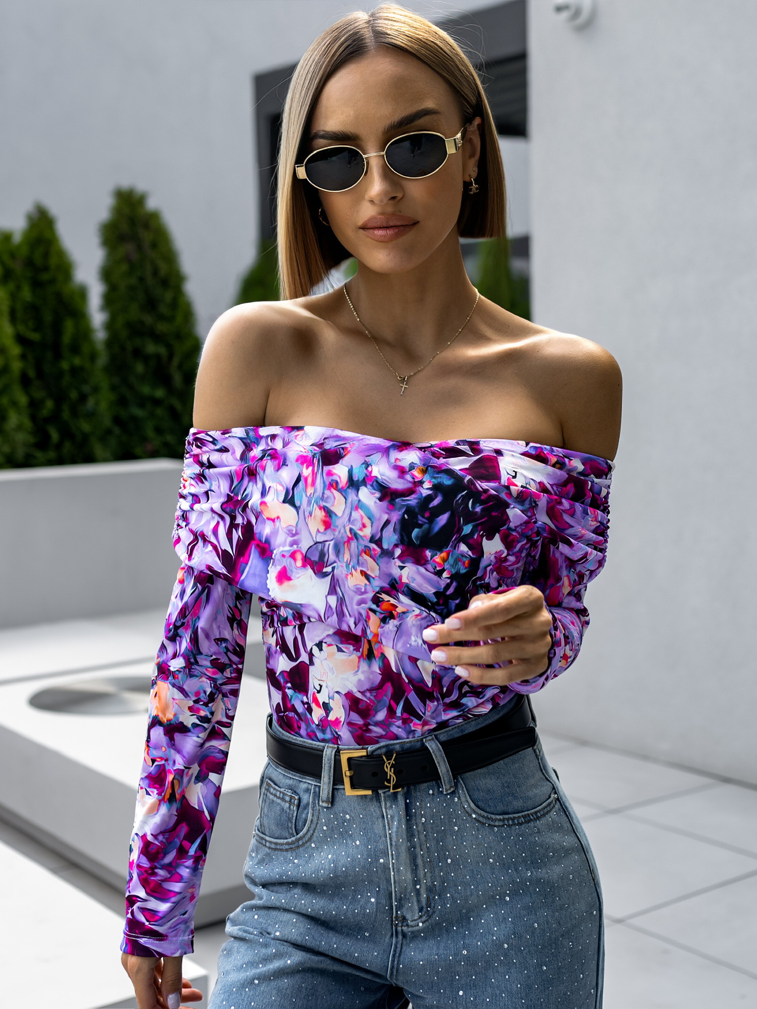 Tmavě fialové květinové body LIBAROT Velikost: ONESIZE - Obrázek 3