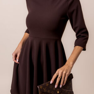 Tmavě hnědé elegantní šaty GROUND s dlouhým rukávem Velikost: ONESIZE