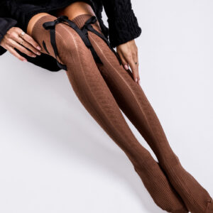 Tmavě hnědé pletené nadkolenky KEYCHAIN s mašlí Velikost: ONESIZE