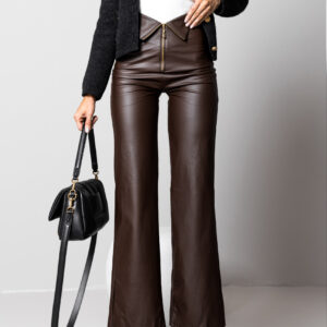 Tmavě hnědé stylové koženkové kalhoty GALATEIA Velikost: S/M