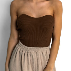 Tmavě hnědý basic žebrovaný top KARPANY Velikost: M/L