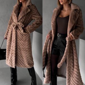 Tmavě hnědý plyšový kožešinový kabát TALAPATO Velikost: M/L