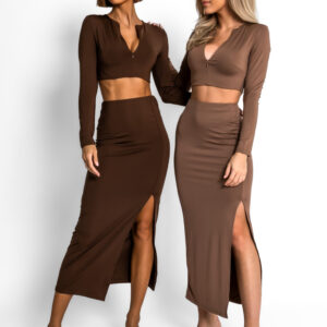 Tmavě hnědý stylový komplet CETINE Velikost: M/L