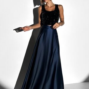 Tmavě modrá dlouhá saténová sukně DENISSE zavinovací Velikost: ONESIZE